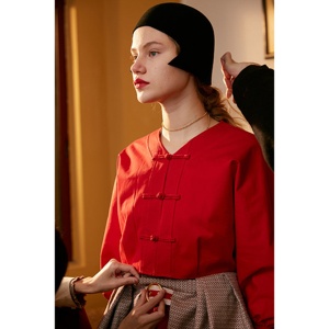 Giacca autunnale con bottoni di rana rossa senza montatura reversibile TD pelle trapuntata personalizzabile con Logo in pelliccia di Spandex