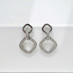 Pendientes cuadrados de plata de ley 925, estilo occidental, modernos, hipoalergénicos, con gemas de dos tonos, geométricos coreanos, finos. - Product Image 5