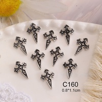 Nouveauté 2026 : Breloques 3D pour ongles, croix en alliage, strass noirs, style vintage punk gothique, accessoires d'art des ongles pour Halloween, pour DIY
