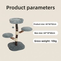 Arbre à chat de luxe en bois véritable, tour à chat moderne en bois avec perchoir en peluche et poteau à gratter en sisal pour chats de petite à moyenne taille, gris