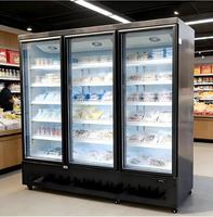 Réfrigérateur commercial vertical à porte vitrée, refroidissement par air, pour boissons, 2 ou 3 portes, vitrine réfrigérée pour supermarché