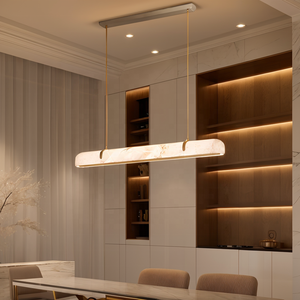 Lustre en albâtre en forme de <span class=keywords><strong>colonne</strong></span>, lampe moderne nordique en laiton minimaliste, luminaire suspendu en marbre pour salon - Hauteur réglable - Product Image 1