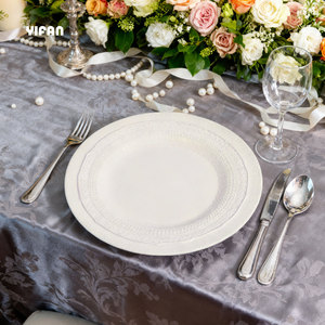 Assiette de table en céramique beige, motif en relief, style européen de luxe moderne et minimaliste, pour mariage, assiette de présentation - Product Image 3