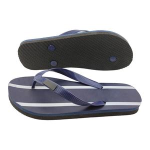 รองเท้าแตะชายแบบคลาสสิกสีน้ำเงินกรมท่า ลายทางขาวแนวตั้ง รองเท้าชายหาด สายรัดโลโก้แบบกำหนดเอง รองเท้าแตะโฟม PE นุ่ม OEM - Product Image 3