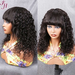 FH 100% perruques de cheveux humains 180 densité sans dentelle naturelle vague d'eau noire courte cuir chevelu bouclé trop perruque fabriquée à la machine - Product Image 2