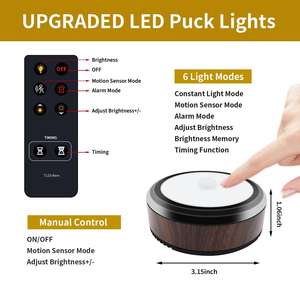 Armario de cocina alimentado por batería inalámbrico moderno de 4000K, luz LED redonda, alarma, Sensor de movimiento, iluminación debajo de la luz del armario - Product Image 2