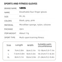 VBOSi 9204 Gants de Protection de Paume Antidérapants à Quatre Doigts pour Femmes/Hommes pour la Musculation et l'Entraînement Physique