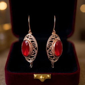 Pendientes Colgantes Chapados en Oro Rosa con Engaste de Bisel de Piedra Roja, Joyería Fina Clásica para Fiesta de Mujer - Product Image 2