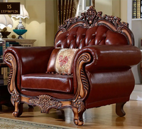 Juego de Muebles de Sala de Estar de Cuero Rojo de Lujo Estilo Europeo Vintage, Sofá Modular de Madera Tallada con Relleno de Esponja para Hoteles