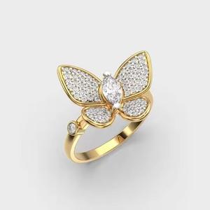 Anillo de diamante pavimentado con forma de mariposa, anillo de compromiso de diamante cultivado en laboratorio redondo y marquesa de 2,20 quilates, regalos de cumpleaños para ella - Product Image 5