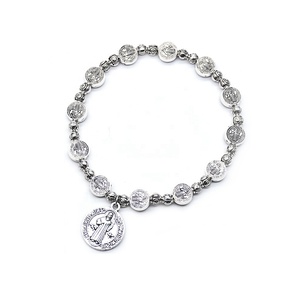 Bracciale con Medaglie di Gesù e San Benedetto, Croce in Argento Antico, Gioiello Religioso - Product Image 3