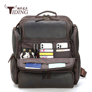 Tiding Retro Crazy Horse Leather <b>Backpack</b> 17-inch Laptop Bag Large Capacity Outdoor Travel Men's Genuine Leather - Product Image 2