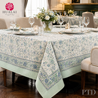 Nappe rectangulaire HuaLai vert clair bleu à bordure florale pour hôtel, restaurant, mariage, banquet, fête, résistante aux plis