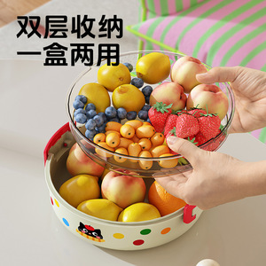 Double Layer Fruit Platter Round With Stand For Home Kitchen Fruit Vegetable Drainer Two In One Use - Product Image 1