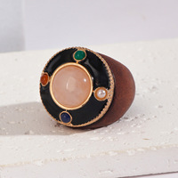 Bague en bois et pierre naturelle pour femme, style bohème, faite à la main, avec pierres précieuses, alliance vintage sculptée en turquoise et agate, cadeau pour elle