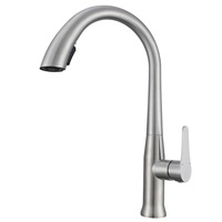 Robinet de cuisine à base évasée, col de cygne à arc élevé, en acier inoxydable brossé, col pivotant, avec cartouche céramique moderne, vente en gros