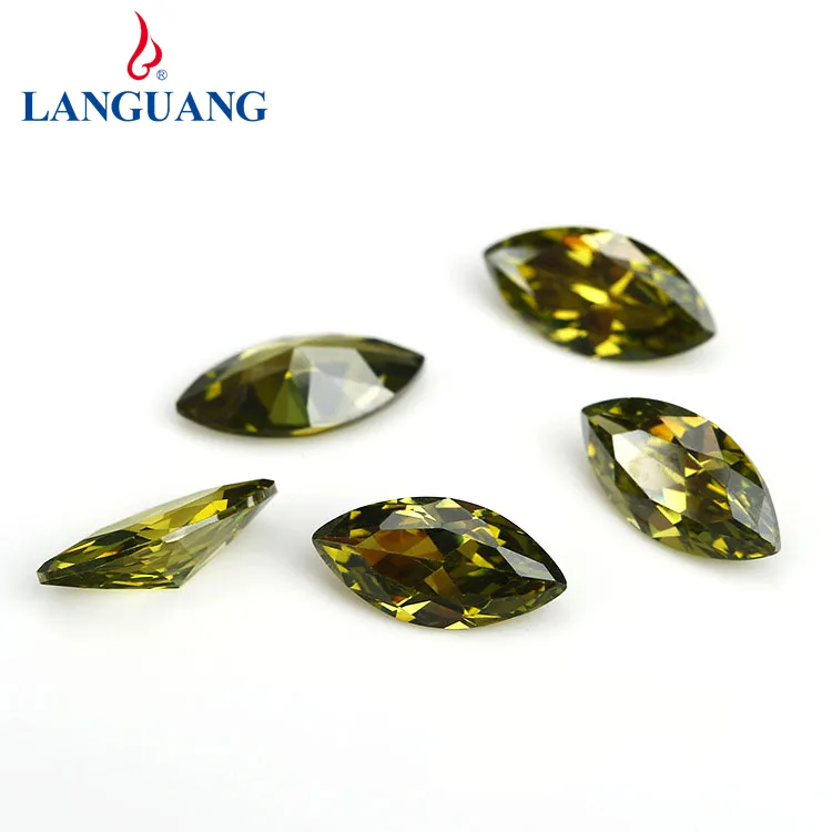 Lan Guang Factory wholesale high quality marquise zirconia olive green synthetic gemstone cubic zirconia ring accessories