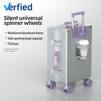 Ensemble de 3 valises rigides avec cadre en aluminium, serrure TSA, porte-gobelet, port de charge USB, logo personnalisé, valise de voyage durable de grande taille