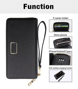 Portefeuille intelligent de nouvelle conception avec recharge sans fil, <span class=keywords><strong>banque</strong></span> d'alimentation longue fermeture éclair en PU noir, bleu, rouge - Produit promotionnel - Product Image 4