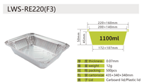 Plaques de cuisson rectangulaires jetables en alliage d'aluminium de qualité alimentaire 8011/3003 de 2,25 lb avec couvercle en plastique PP et couvercle en papier, capacité de 1100 ml
