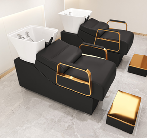 Sillón de Barbería Negro Dorado, Silla de Estilismo para Salón, Altura Hidráulica Ajustable, Cuero PU, Giratorio 360 Grados, Reclinable, Profesional - Product Image 2