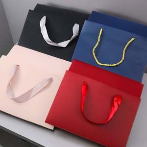 Bulk Luxury Boutique Gift Paperboard <b>Bags</b> with Ribbon Handles Black and <b>Gold</b> Frame for Supermarket Packaging - Product Image 4