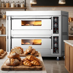 <span class=keywords><strong>Four</strong></span> <span class=keywords><strong>à</strong></span> sole électrique professionnel 2 niveaux 4 plateaux, contrôle précis de la température 400°C, en acier inoxydable, pour la cuisson de pizzas et pains en restaurant - Product Image 5