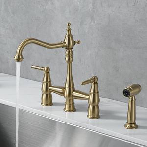 Латунные кухонные краны в европейском стиле с 4 отверстиями, кухонный кран с выдвижным боковым распылителем - Product Image 2