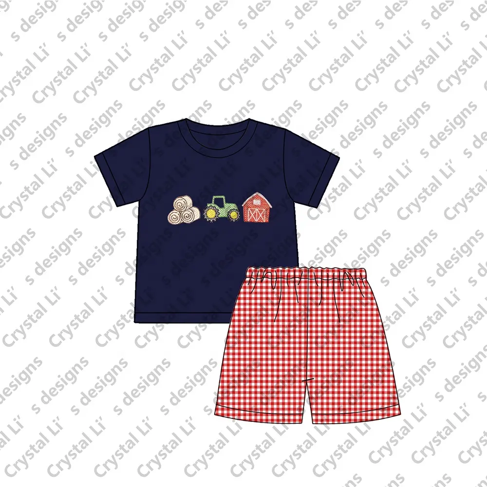 Venta caliente Linda granja vaca bordado Niño ropa de verano vaca apliques de impresión de vaca pantalones cortos