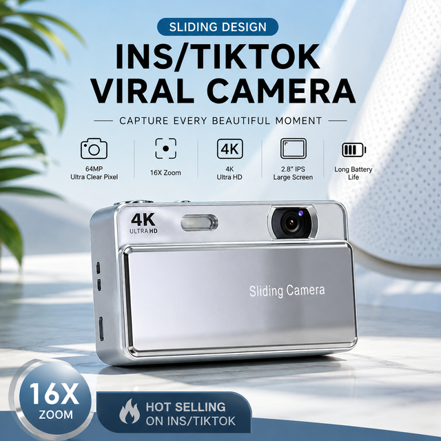 Hot 4K Mini Digital Camera with Sliding Lens Design 2.8 IPS Screen 16X Digital Zoom Vlogging Compact Camera OEM Custom Packaging