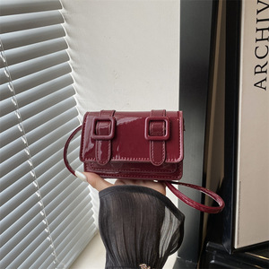 women glossy mini <b>crossbody</b> <b>bag</b> double square buckle decor small shoulder purse trendy slim rectangle messenger <b>bag</b> for girls - Product Image 3
