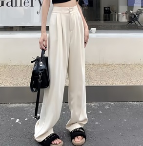 Spring Summer Lady <strong>Pleated</strong> Suit Pants High Waist Pocketed Long Wide Leg <strong>Trousers</strong> New <strong>Women</strong> Formal Suit Pants - Product Image 1