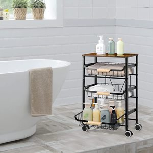 Oniya-Carro de almacenamiento enrollable para cocina, cesta de malla de 4 niveles, con tablero de madera para frutas y verduras - Product Image 2