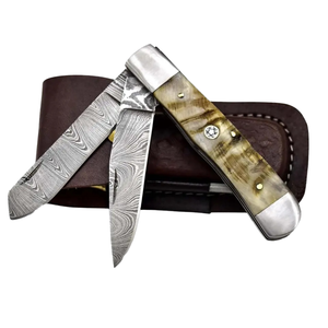 Cuchillo Plegable Multibolsillos de Acero Damasco Inoxidable Hecho a Mano de Alta Calidad, Grado Industrial, 7.5 Pulgadas, Mango de Resina, 58HRC - Product Image 1