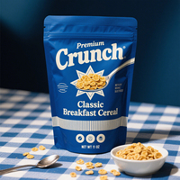 Doypack personnalisé refermable pour l'emballage de céréales de petit-déjeuner avec une encoche de déchirement facile et une fermeture à glissière pour les marques alimentaires
