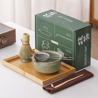 Logo personnalisé Set de 7 pièces en céramique Set de fouets en bambou Bol à matcha Chawan Outils à matcha