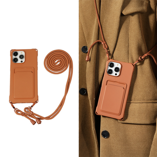 Lanyard Case For iPhone 15 14 12 13 11 Pro Max Mini XS X XR 8 7 Plus Shockproof Card Slot Holder Crossbody Necklace Strap Cover