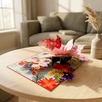 Lanterne florale de Noël Viet-craft, carte de vœux en papier 3D pop-up faite à la main, impression typographique personnalisée, thème Amour, pour les fêtes
