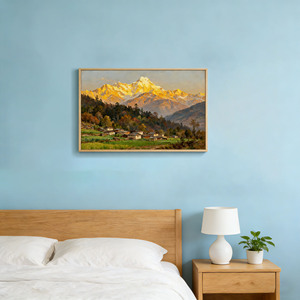 Peinture à l'huile sur toile moderne, art mural, paysage népalais, peinture sur toile avec cadre pour la décoration de la maison - Product Image 2