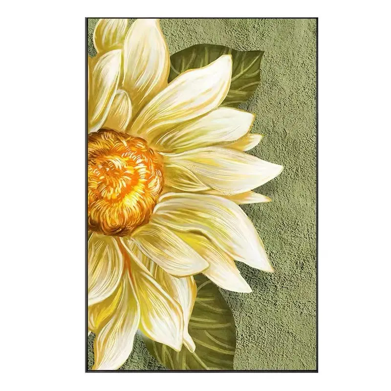 Pittura a mano moderna effetto filtro verde fiore di girasole stampa da parete arte su tela arrotolata pittura per soggiorno