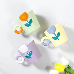INS Wind Hand-painted Tulip Ceramic Cup Three-dimensional Relief <b>Mug</b> Flower Coffee Cup Activity Accompanied by <b>Gift</b> Water Cup - Product Image 6