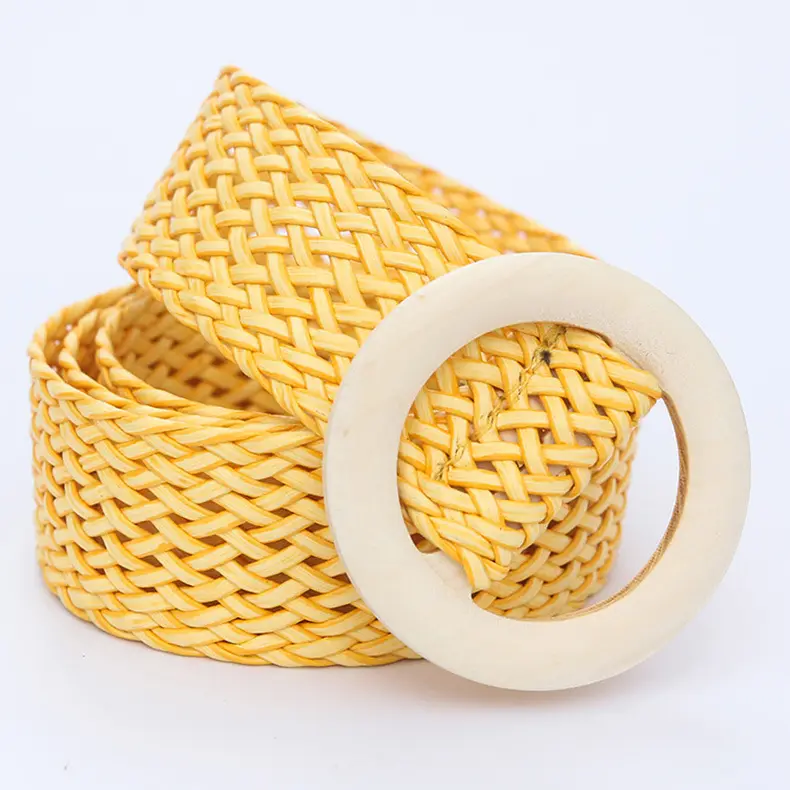 luxury brand designer inspired women accessories jewelry circle wood buckle cotton and linen GG belt women