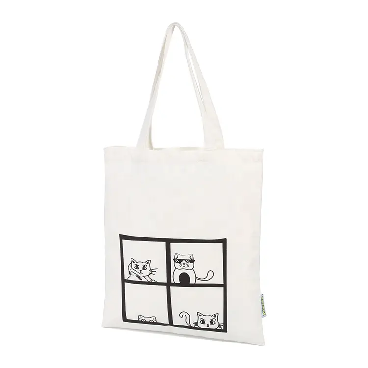 Özel serigraf baskı logosu Mini Tote çanta kapalı beyaz renk kanvas pamuk çanta ile yan etiket