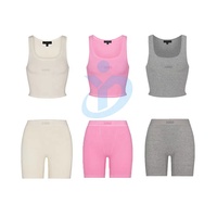 Logo personnalisé pour femmes brodé Modal Workout Loungewear ample deux pièces été sweat short ensemble décontracté solide