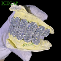 Grillz dentaire Hip Hop personnalisé 8 sur 8 en argent 925 plaqué or blanc, avec moissanite VVS à coupe profonde et pierres grandes, style 'Ice Out', pour rappeur