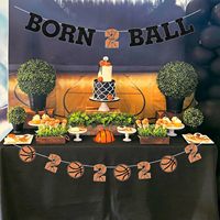 Dekorasi Pesta Ulang Tahun Bola Basket Born 2 Ball Banner Garland Bola Basket Perlengkapan Pesta Olahraga untuk Ulang Tahun ke-2 Anak Laki-Laki