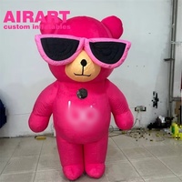 Costume d'ours en peluche gonflable rose cool de dessin animé avec lunettes, vente chaude de mascotte d'ours gonflable pour la scène, décoration de fête