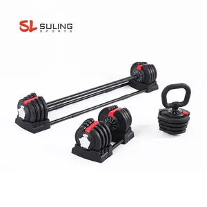 3 in 1 ağırlıkları spor ekipmanları fitness fonksiyonlu ayarlanabilir kettlebell halter ve halter bar seti