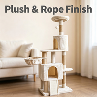 Arbre à chat avec housse en peluche, poteaux à gratter en sisal, hamac latéral, lit cylindrique de surveillance, planche à gratter fermée et inclinée