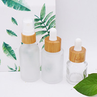 Flacon en verre transparent givré à épaule plate de 20 ml, 10 ml pour sérum avec couvercle en bambou